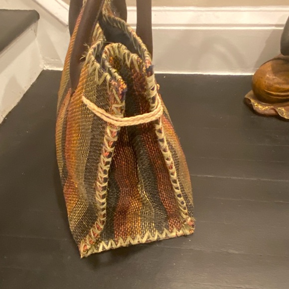 Large straw bag with leather straps navy Blue cloth lining size 22:22 - Picture 6 of 11